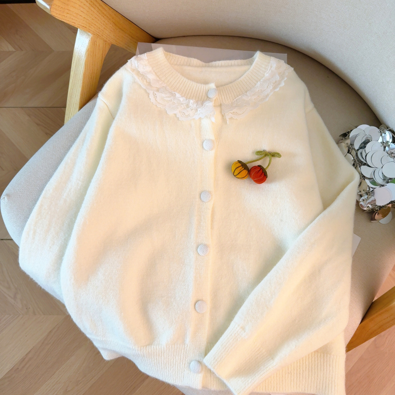 Short spring sweater lace college style cardigan for women