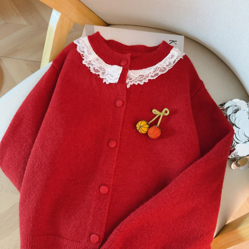 Short spring sweater lace college style cardigan for women