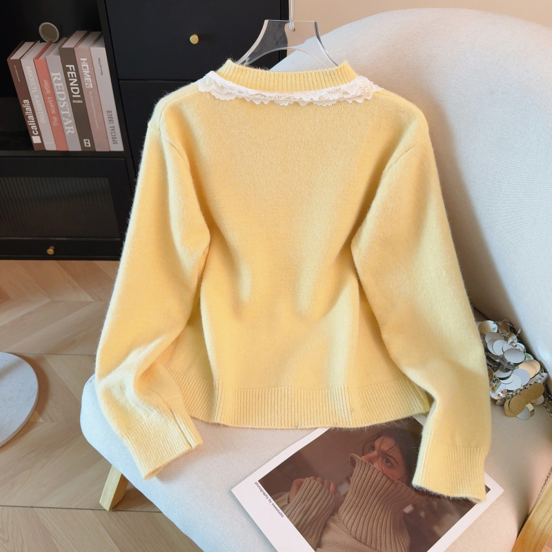 Short spring sweater lace college style cardigan for women