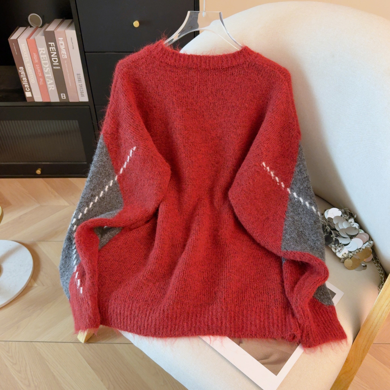 Plaid autumn pullover loose bow sweater for women