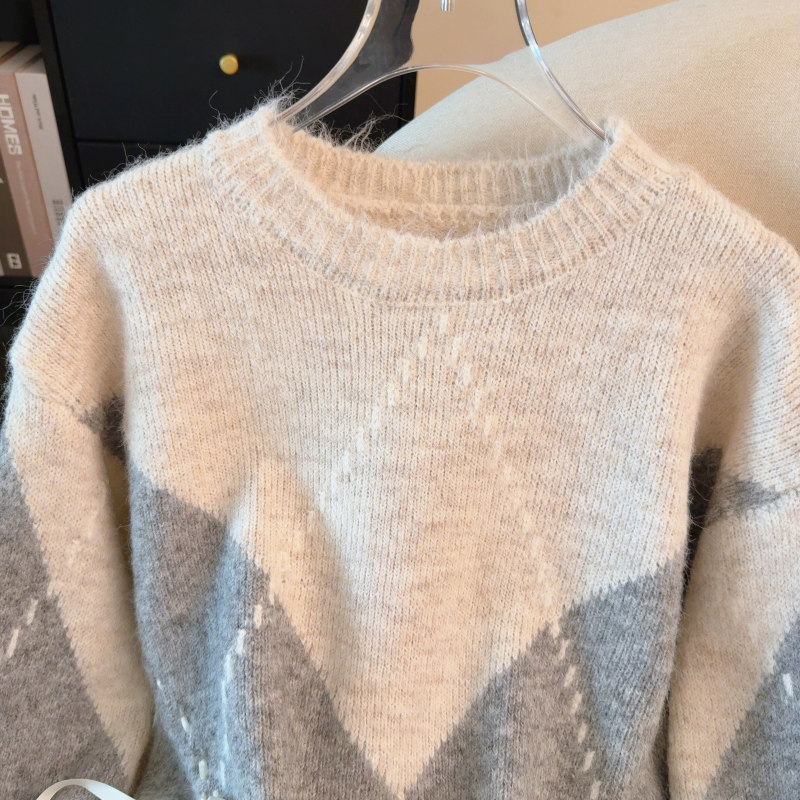 Plaid autumn pullover loose bow sweater for women