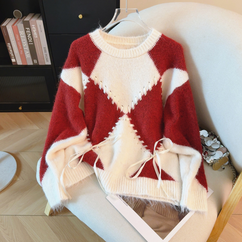Mixed colors tops autumn and winter sweater for women