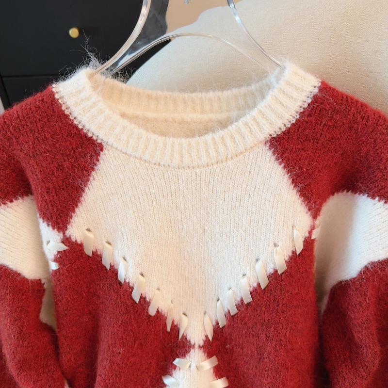 Mixed colors tops autumn and winter sweater for women