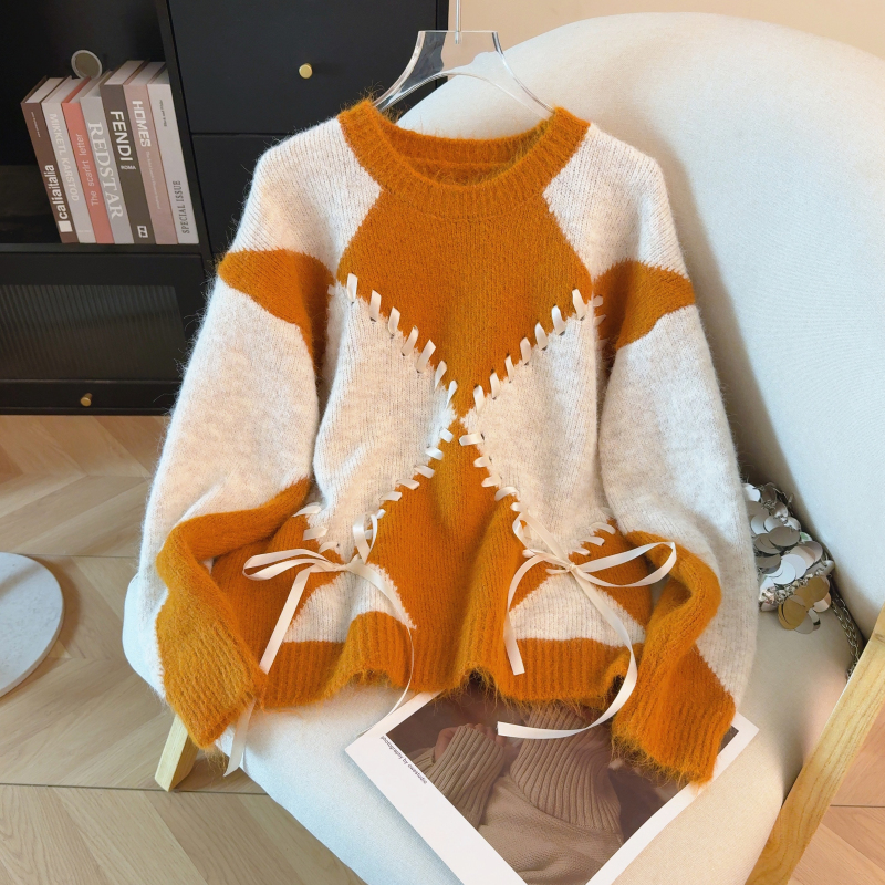 Mixed colors tops autumn and winter sweater for women