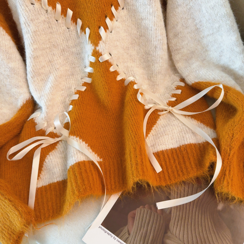 Mixed colors tops autumn and winter sweater for women