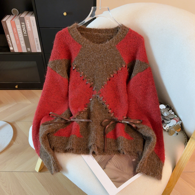 Mixed colors tops autumn and winter sweater for women