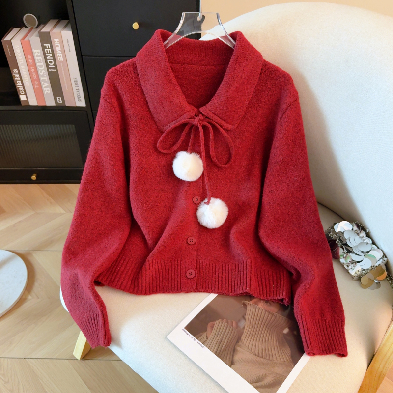 Retro temperament cardigan autumn lapel tops for women