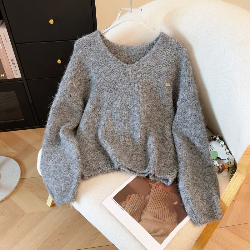V-neck autumn and winter tops pure Korean style sweater for women