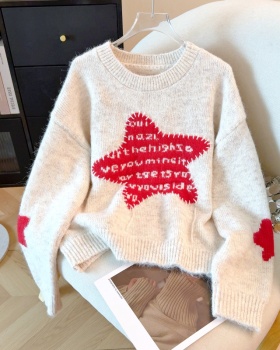 Pullover round neck winter star loose sweater for women
