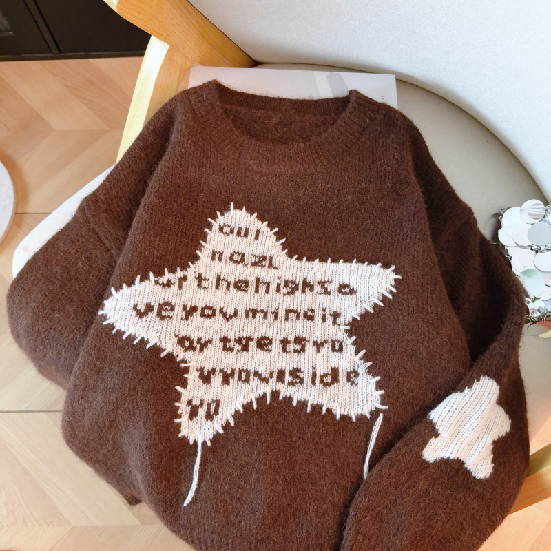 Pullover round neck winter star loose sweater for women