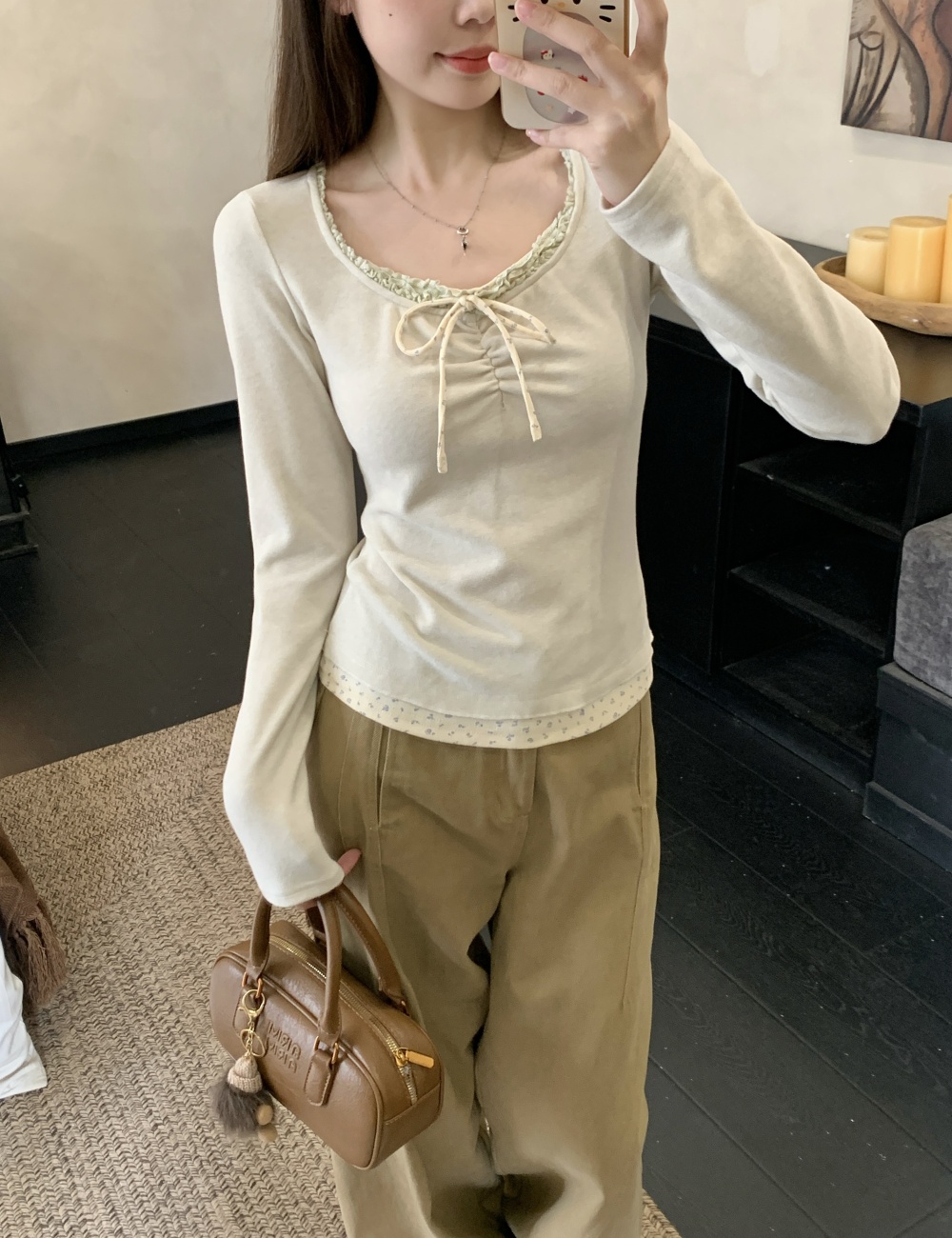 Korean style Pseudo-two bandage floral splice tops