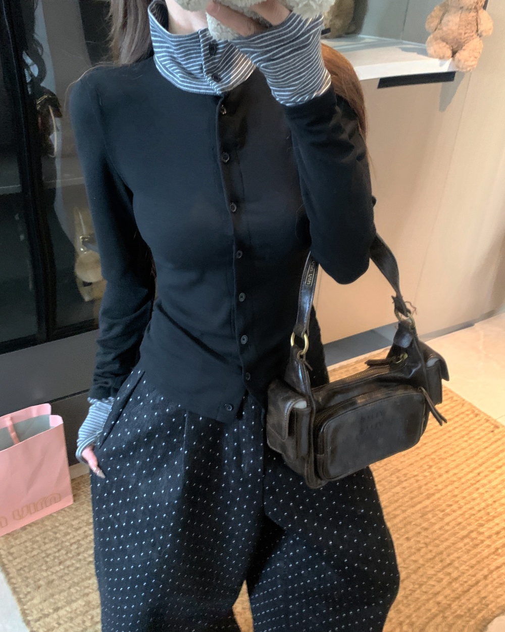 Long sleeve stripe mixed colors slim bottoming shirt