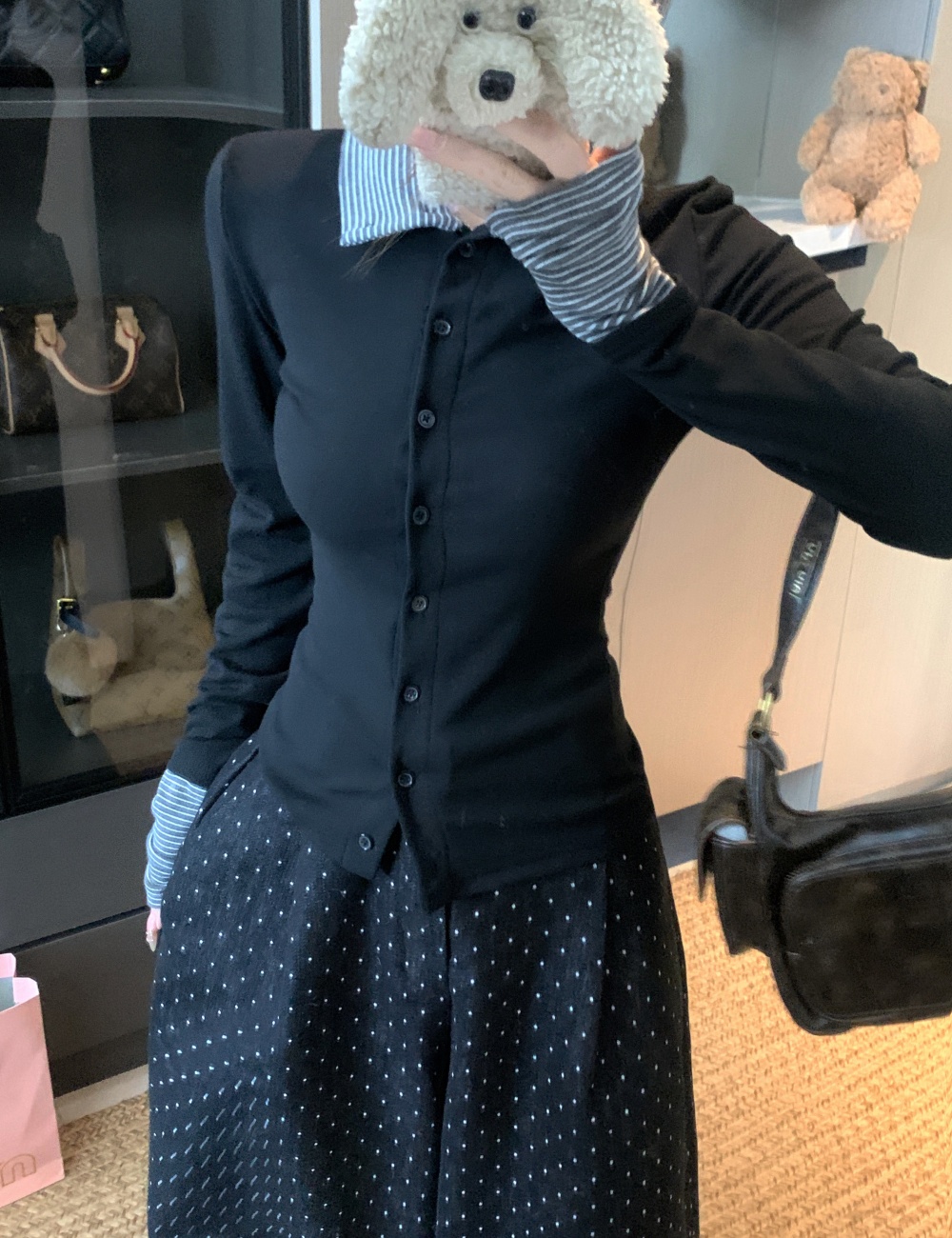 Long sleeve stripe mixed colors slim bottoming shirt