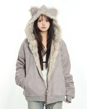 Suede couples fur collar velvet jacket cotton coat