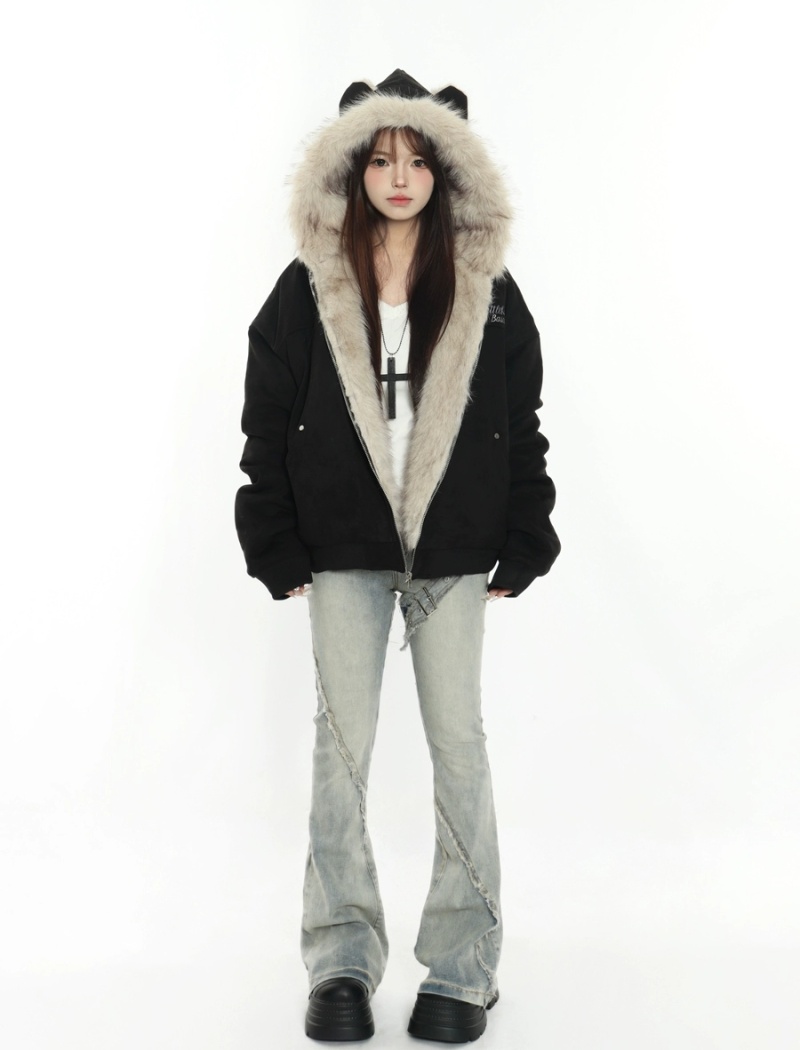 Suede couples fur collar velvet jacket cotton coat