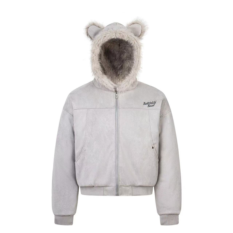 Suede couples fur collar velvet jacket cotton coat