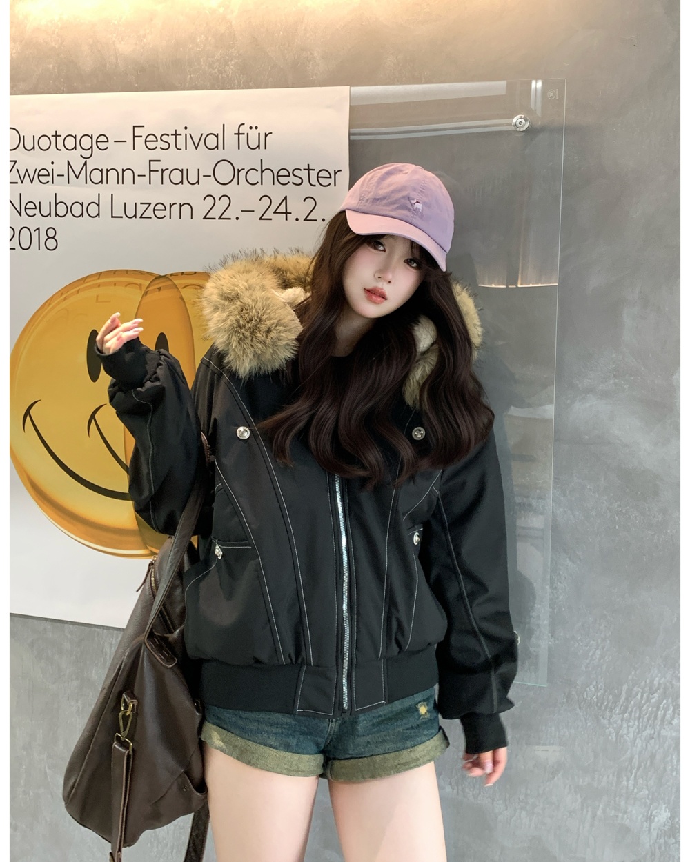 Winter imitation of rabbit fur coat short parka for women