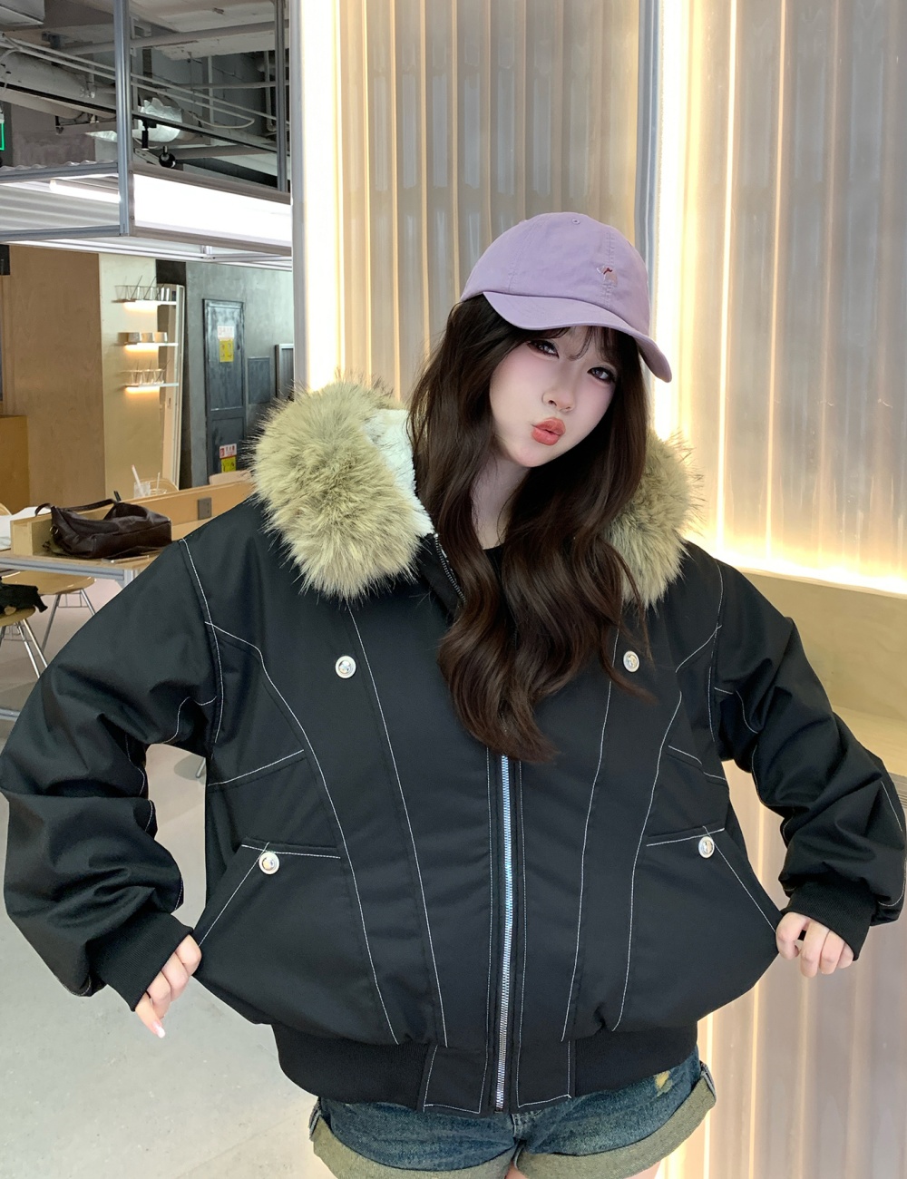 Winter imitation of rabbit fur coat short parka for women