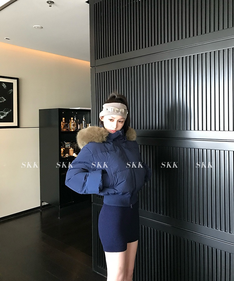 Thermal navy-blue coat thick retro cotton coat for women