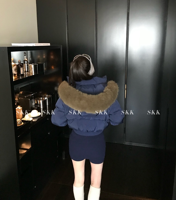 Thermal navy-blue coat thick retro cotton coat for women