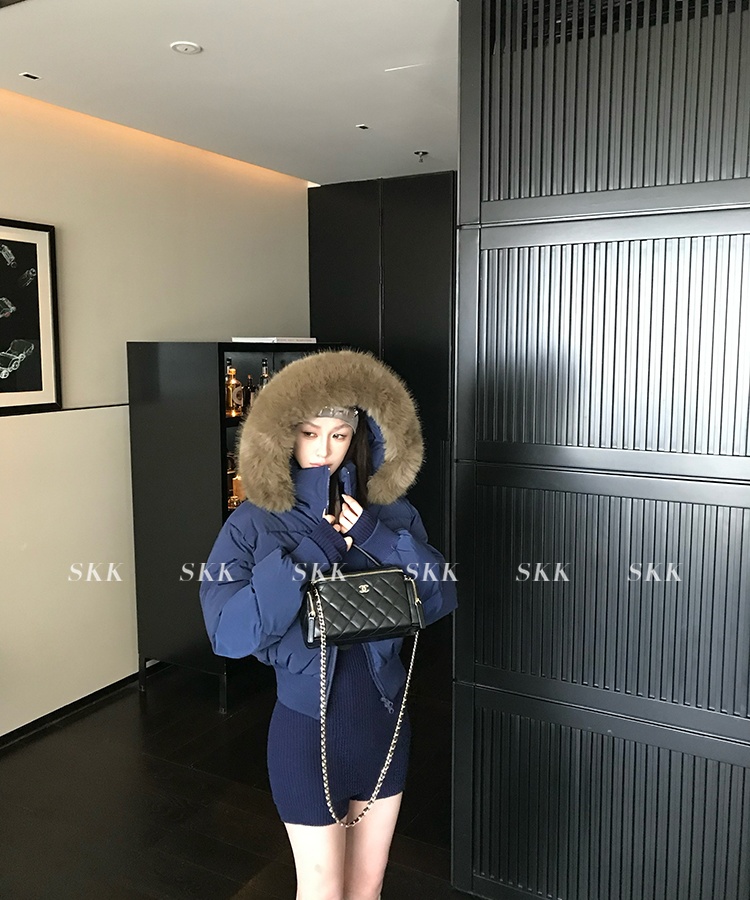 Thermal navy-blue coat thick retro cotton coat for women