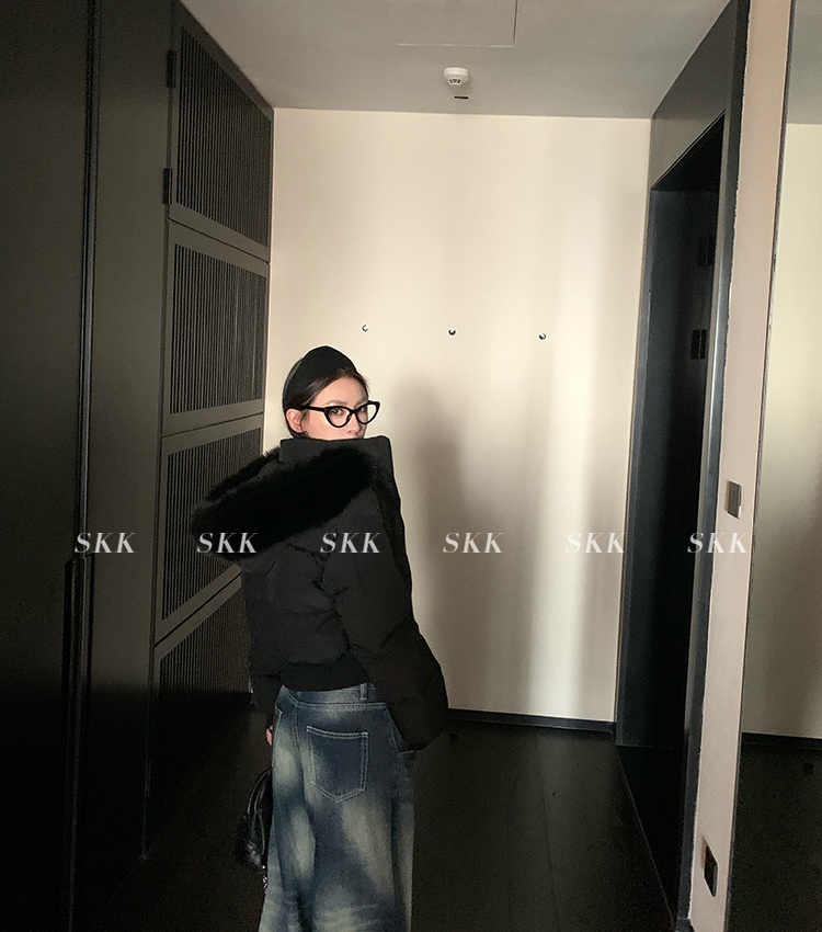 Thermal navy-blue coat thick retro cotton coat for women