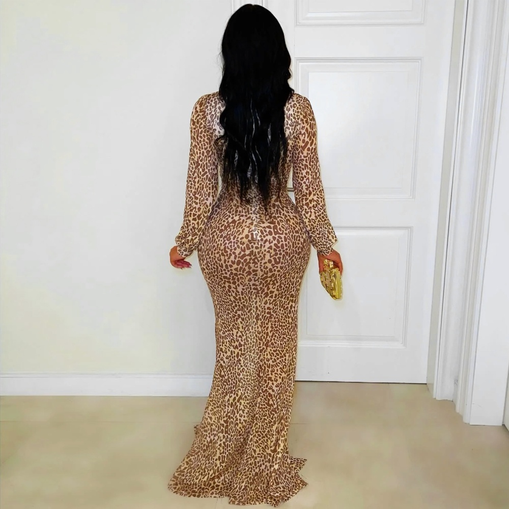 Leopard sexy European style V-neck fashion dress for women