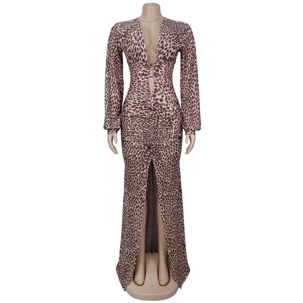 Leopard sexy European style V-neck fashion dress for women