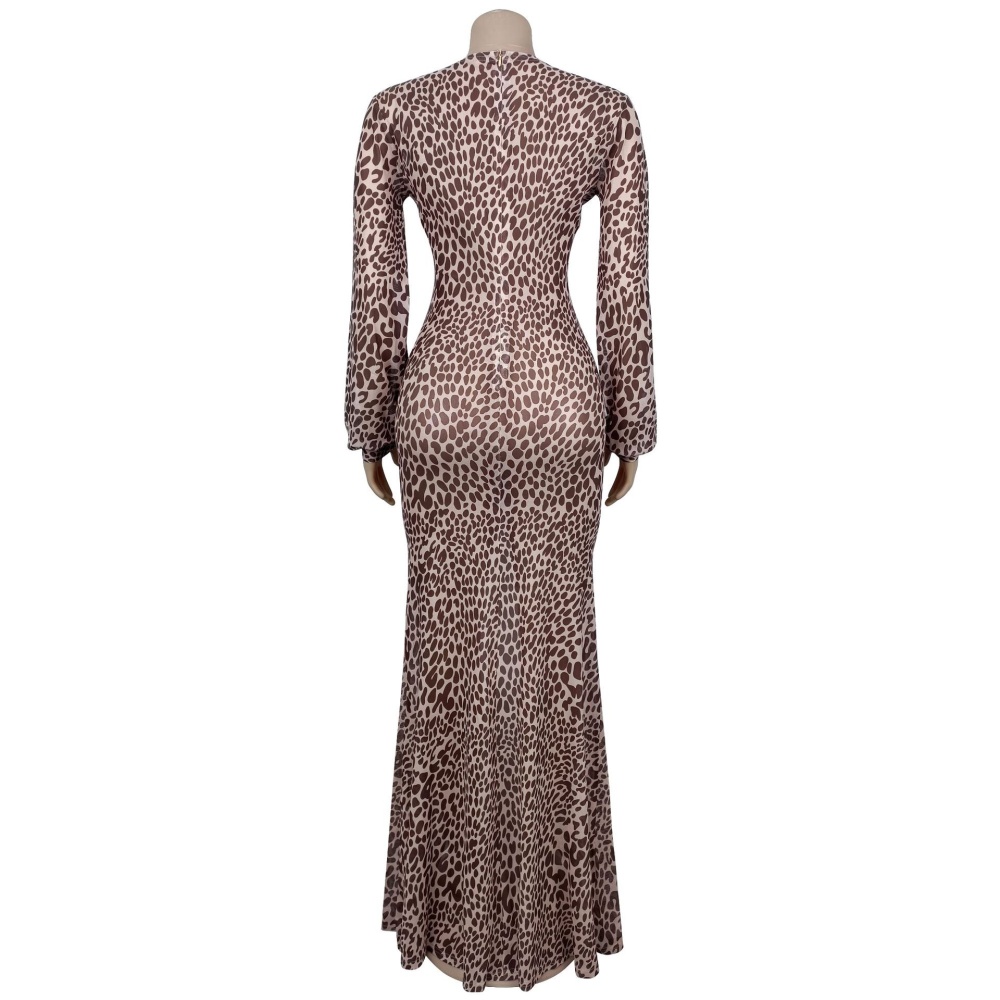 Leopard sexy European style V-neck fashion dress for women