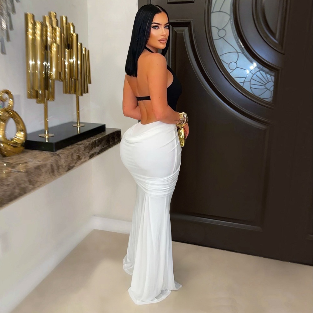 Fashion sexy halter V-neck European style split dress