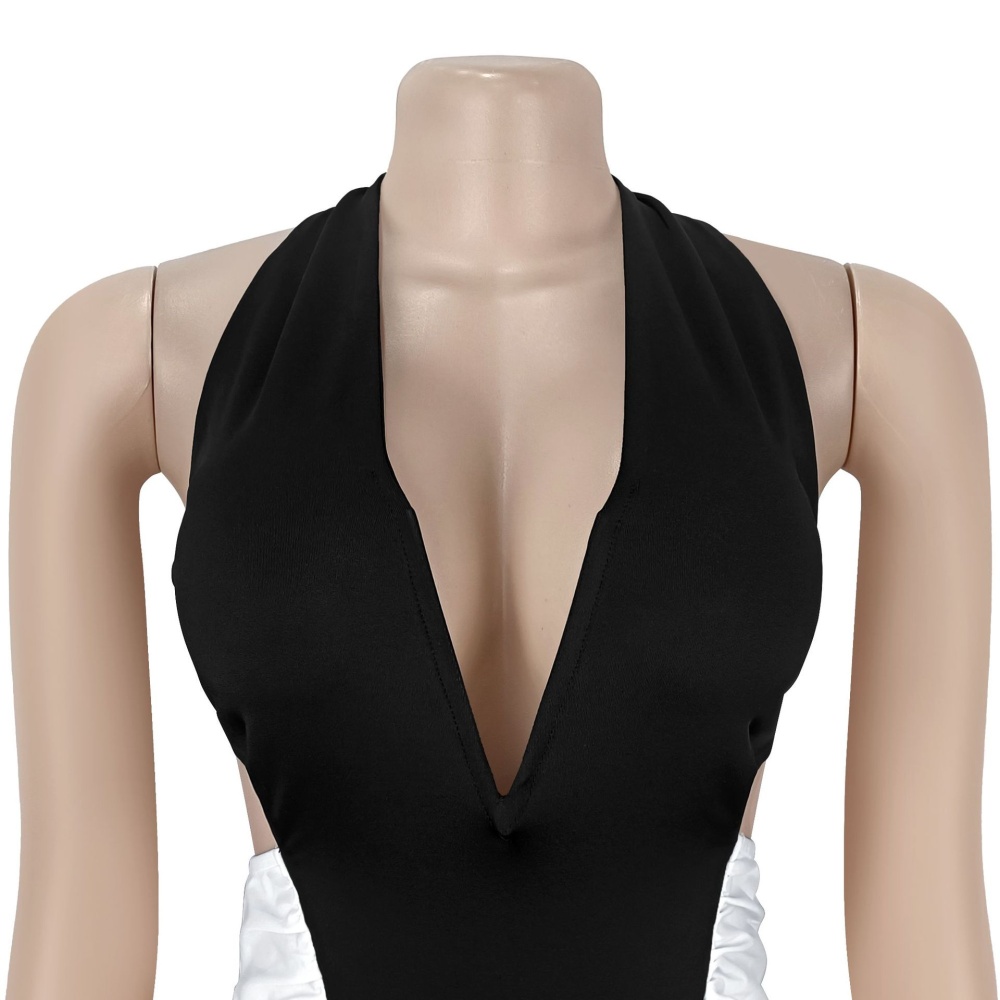 Fashion sexy halter V-neck European style split dress