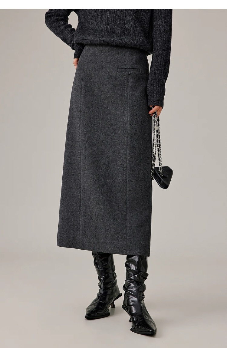 Irregular slim long dress dark-gray skirt for women