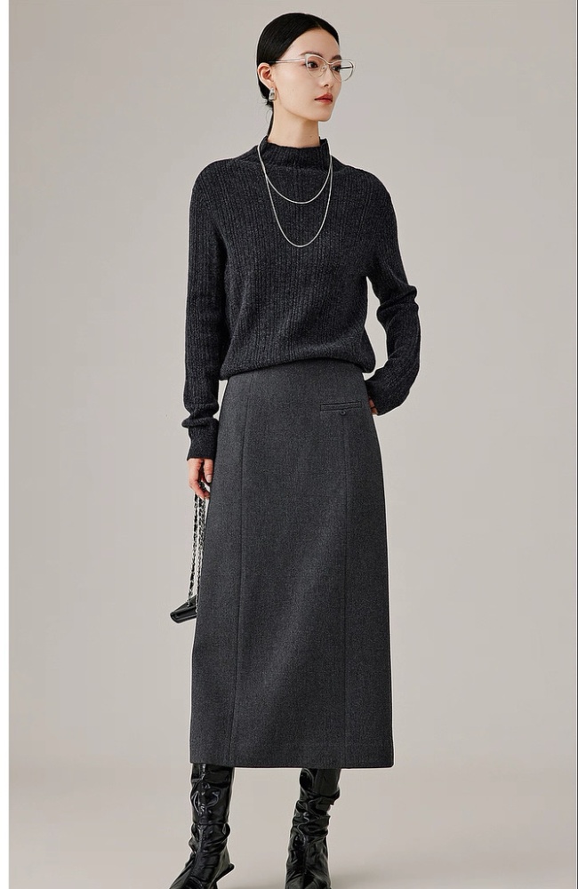 Irregular slim long dress dark-gray skirt for women