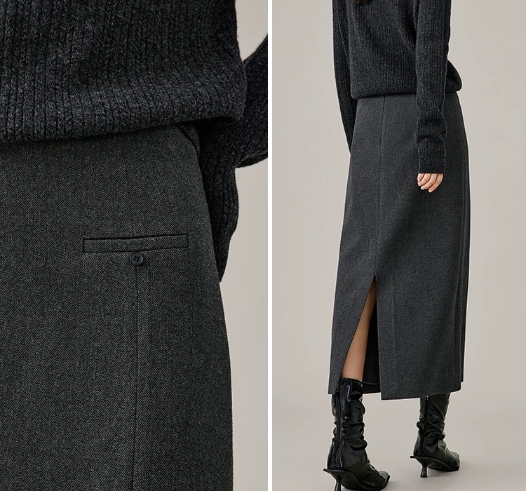 Irregular slim long dress dark-gray skirt for women