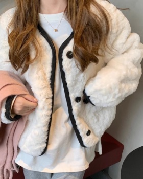 Lamb fur all-match hairy slim overcoat