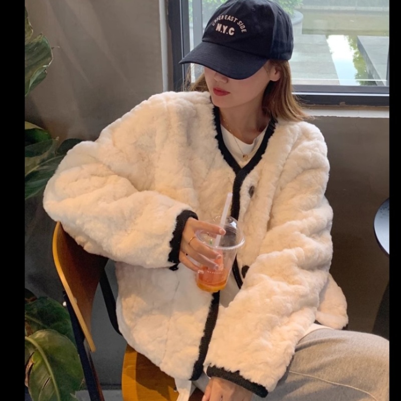 Lamb fur all-match hairy slim overcoat