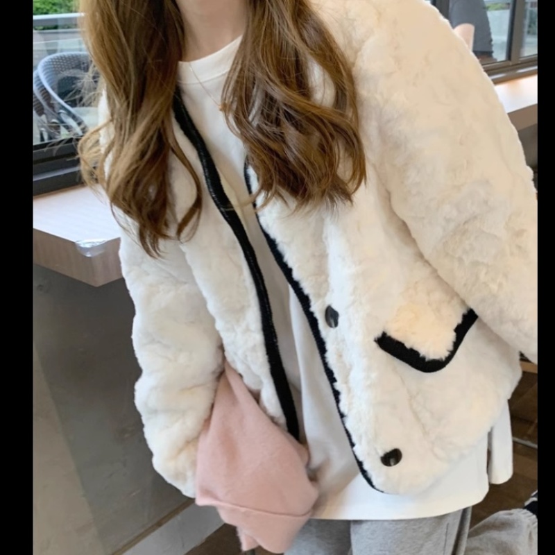 Lamb fur all-match hairy slim overcoat