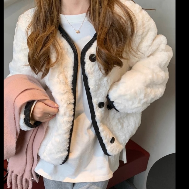 Lamb fur all-match hairy slim overcoat