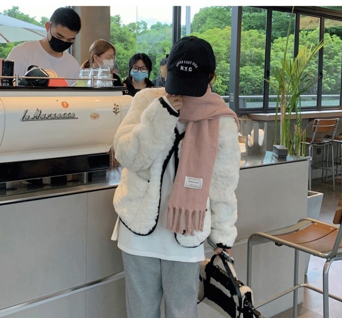 Lamb fur all-match hairy slim overcoat