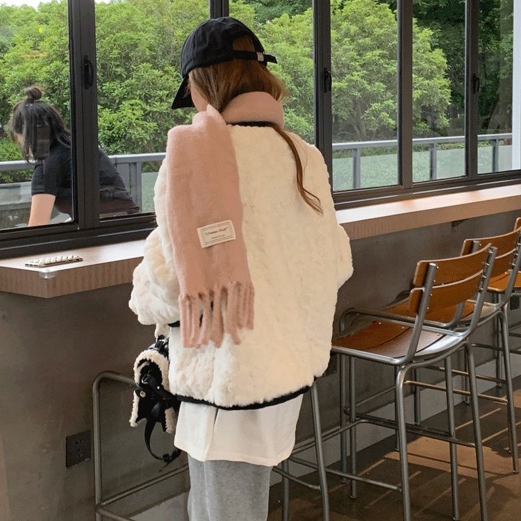 Lamb fur all-match hairy slim overcoat