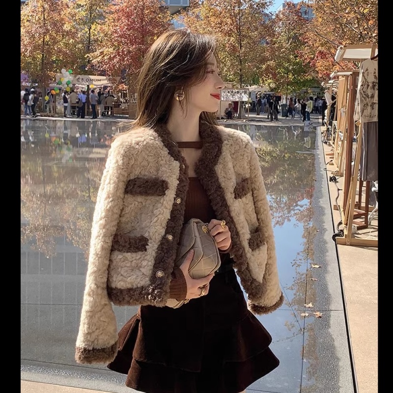 Slim retro hairy show young all-match coat for women