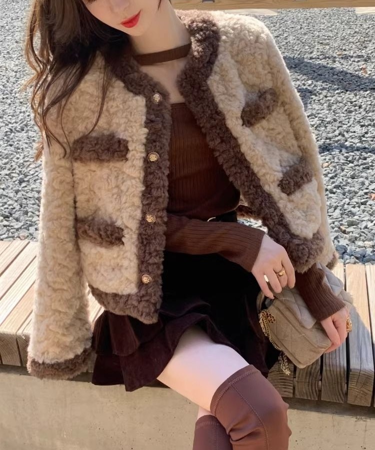 Slim retro hairy show young all-match coat for women