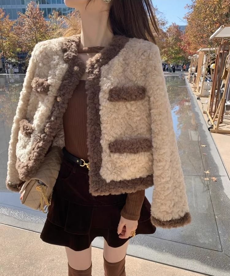 Slim retro hairy show young all-match coat for women