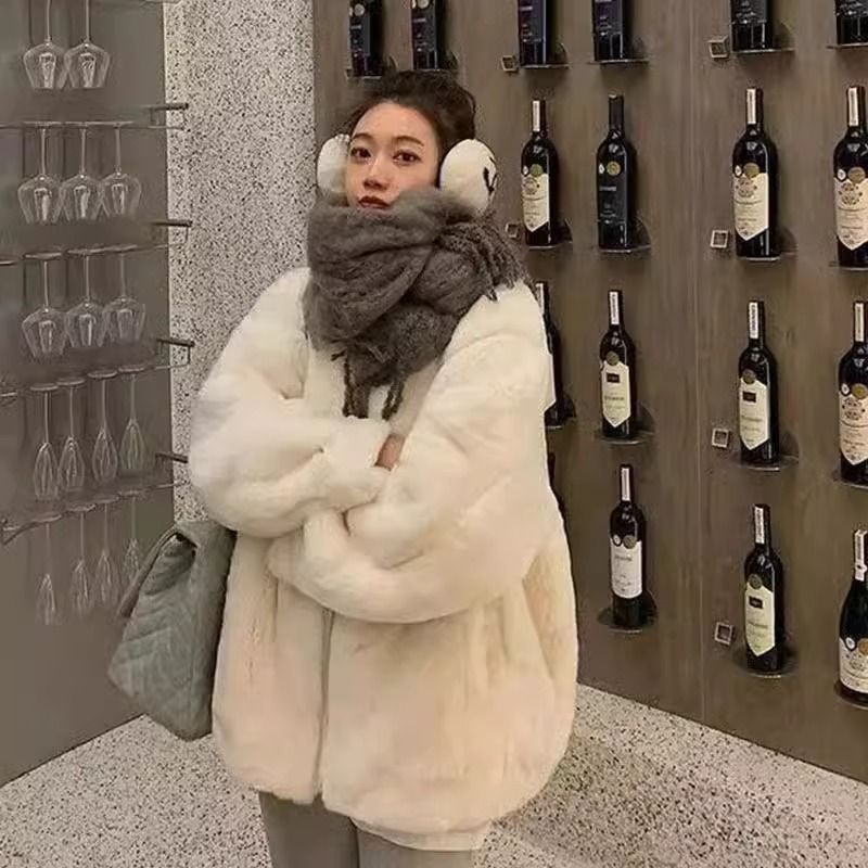 Hairy cstand collar Korean style jacket for women