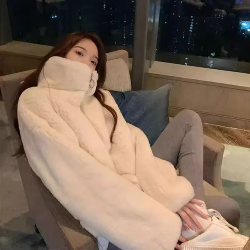 Hairy cstand collar Korean style jacket for women