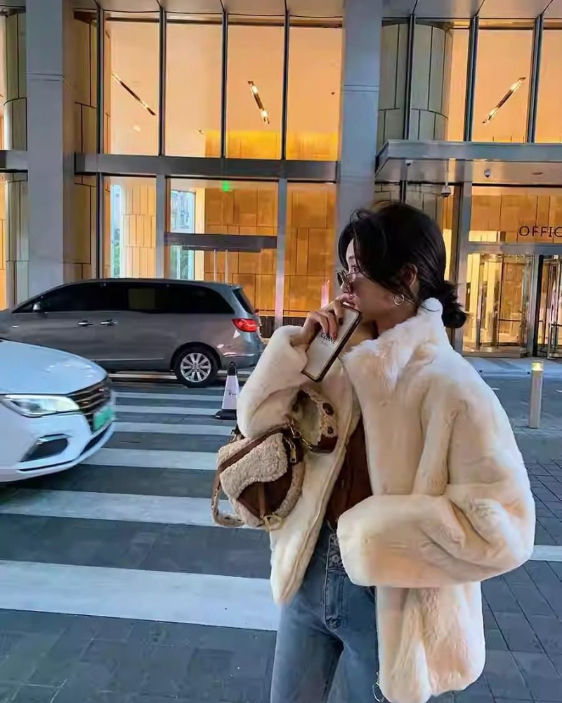 Hairy cstand collar Korean style jacket for women