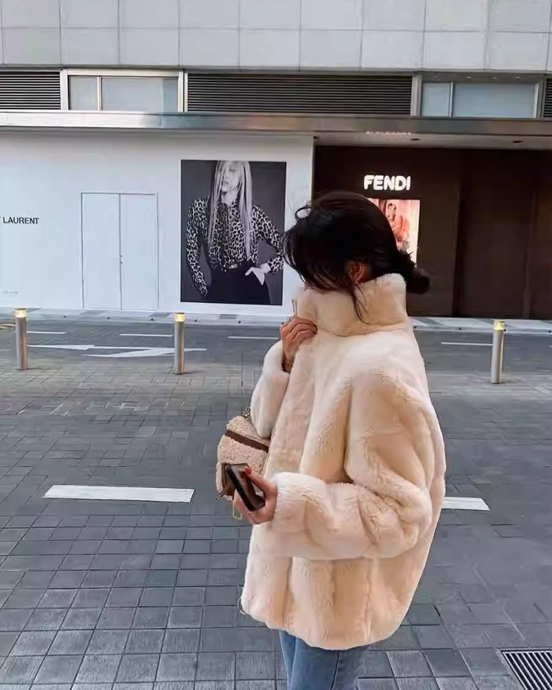 Hairy cstand collar Korean style jacket for women