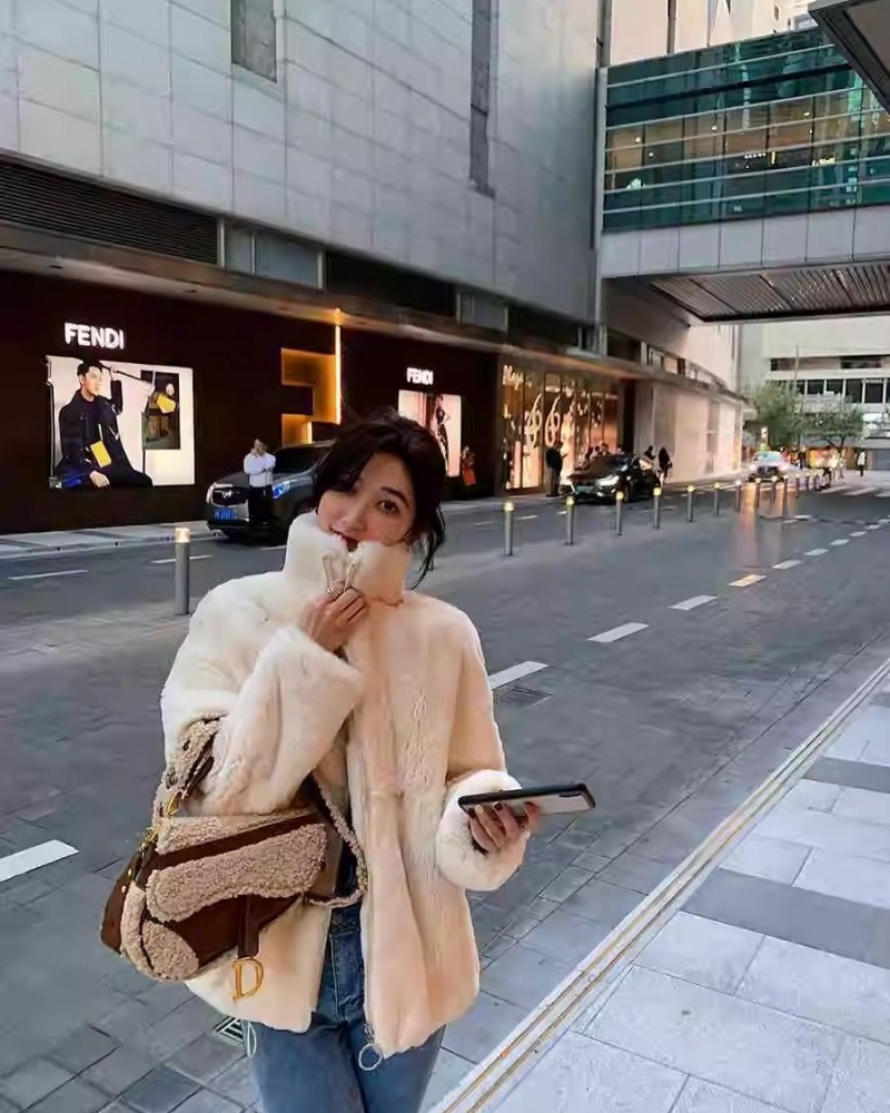 Hairy cstand collar Korean style jacket for women