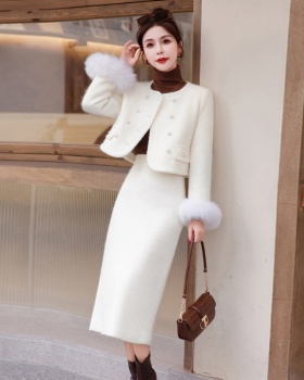 Temperament real gross long skirt winter coat a set