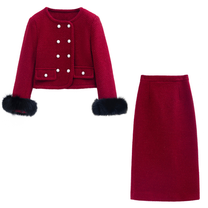 Temperament real gross long skirt winter coat a set